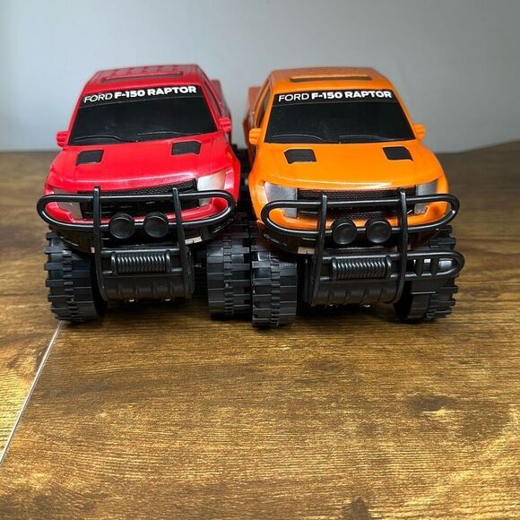 Ford F-150 Raptor Red Orange Plastic Truck set of 2 Made in China - Picture 4 of 9